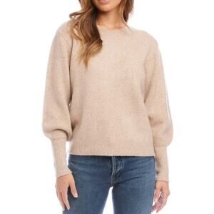 Fifteen Twenty Puff Sleeve Crewneck Sweater Ribbed Trim Wool Blend Oatmeal Small